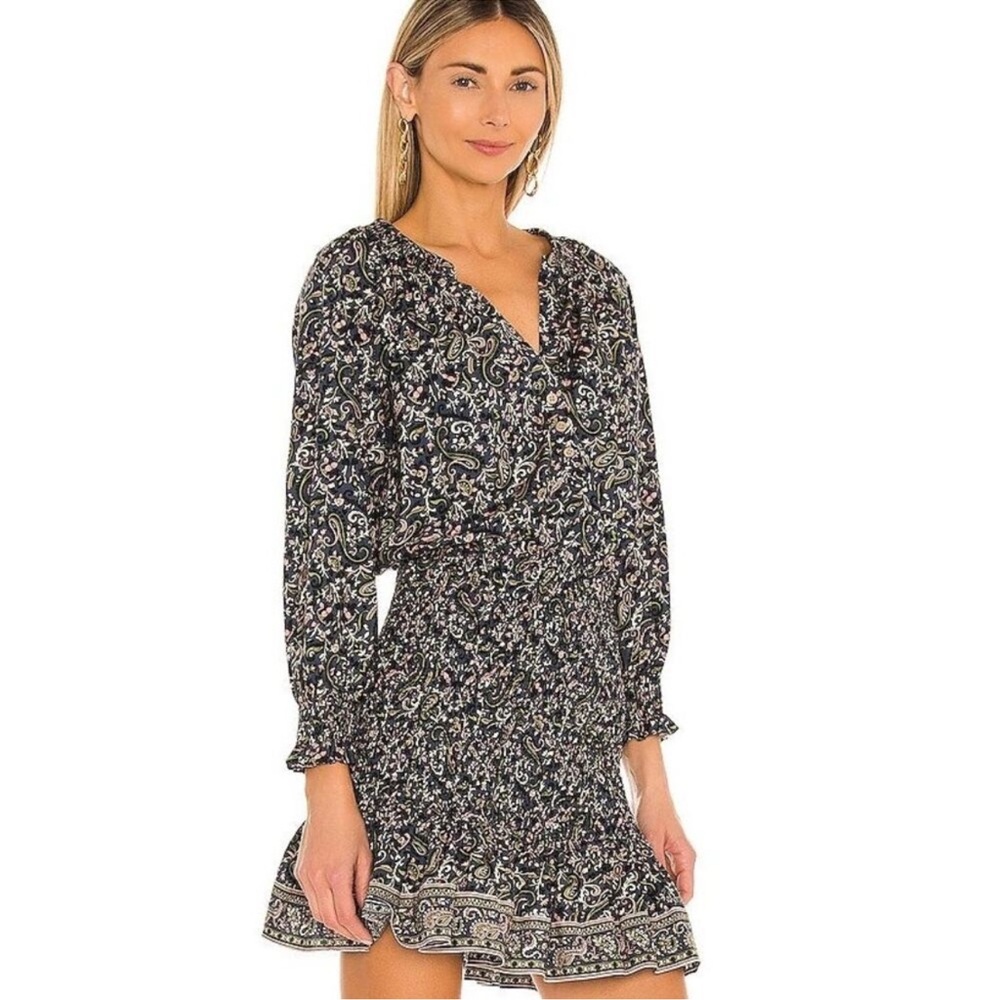 Veronica Beard Karlina Paisley Print Midi Dress - Black and White
